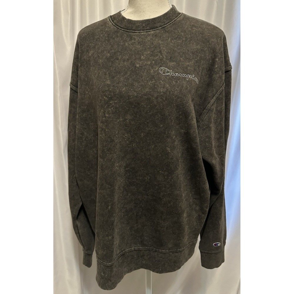 Champion Sweatshirt Size Large Pullover Black Long Sleeve Logo Crew